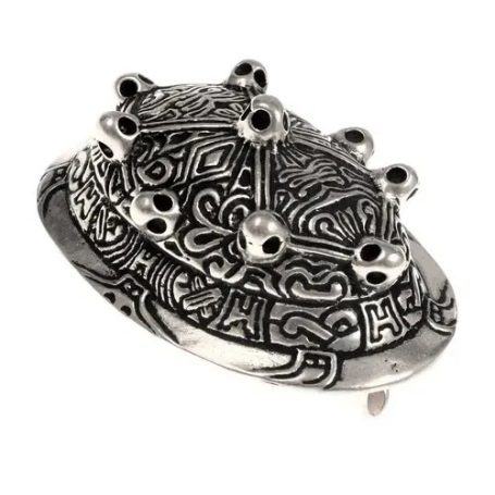 Silver plated Viking Tortoise Brooch – 22 Silver plated Viking tortoise brooch, traditional oval brooch for apron dress.