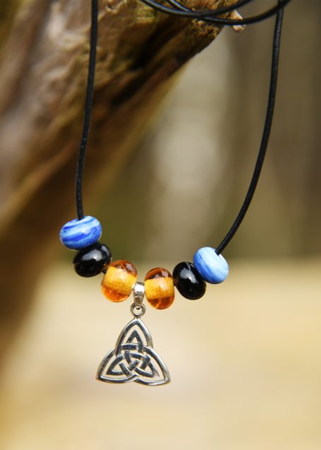 Glass Bead Necklace with Trinity Pendant – BM‑01 Glass bead necklace with Trinity pendant, Viking‑style jewellery.