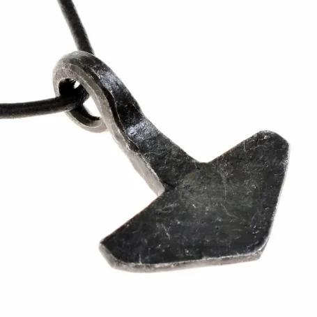 Forged Mjölnir Pendant – PE‑01 Forged Mjölnir pendant with leather cord, Viking Thor’s hammer.