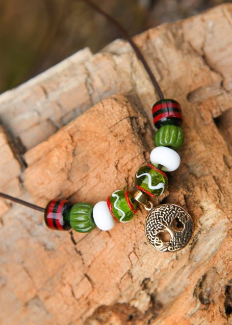Glass Bead Necklace with Yggdrasil – BM‑02 Glass bead Viking necklace with Yggdrasil pendant, Norse jewellery.